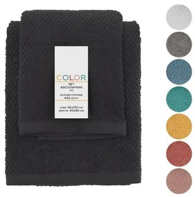 Set asciugamani bagno nero per viso e ospite in cotone puro Spring