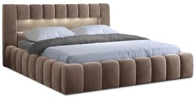 Letto matrimoniale imbottito marrone chiaro con contenitore con rete inclusa 140x200 cm Lamica – ELTAP