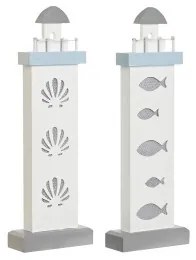 Statua Decorativa DKD Home Decor 14 x 5,5 x 40 cm Azzurro Bianco Faro Spirali Conchiglia Mediterraneo (2 Unità)