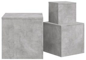 Tavolini 3 pz grigio cemento in truciolato
