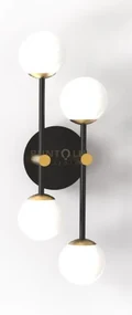 Kevin-a lampadario da parete 4 luci struttura nero e ottone spazzol...