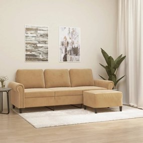 Divano A 3 Posti Con Poggiapiedi Marrone 180 Cm İn Velluto /