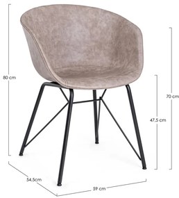 Set di 2 poltroncine WARHOL in similpelle beige e gambe in acciaio nero, con braccioli