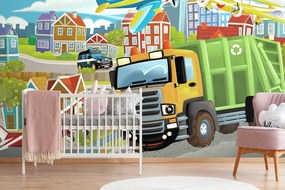 Carta da parati autoadesiva – Camion della spazzatura in città