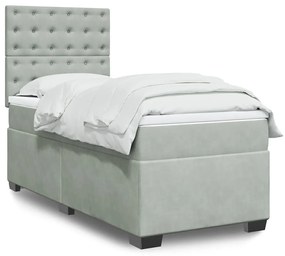 Giroletto A Molle Con Materasso Grigio Chiaro 80x200 Cm Velluto /