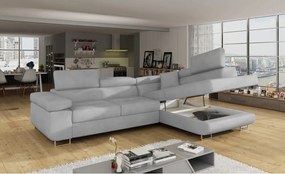 Divano angolare grigio chiaro allungabile/con contenitore (con penisola a destra/a L) e rivestimento in velluto Anton – ELTAP