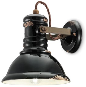 Applique Industrial Ferro E Ceramica Vintage Nero 1 Luce E27