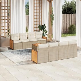 Set divano da giardino 9 pz con cuscini beige in polyrattan