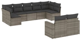 Set Divano da Giardino 9 pz con Cuscini Grigio in Polyrattan