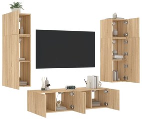 Mobili Tv A Muro Con Led 6pz Rovere Sonoma Legno Multistrato /