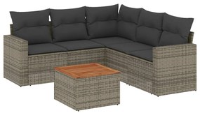 Set divano da giardino 6 pz con cuscini grigio in polyrattan