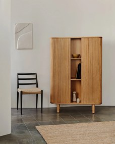 Kave Home - Sedia Analy in legno massiccio di rovere con finitura in nero e seduta di corda FSC 100%