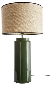 Lampada da tavolo in ceramica smaltata verde e paralume in rafia naturale H64 cm MAJES