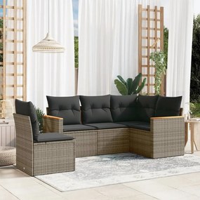 Set Divano da Giardino 5 pz con Cuscini Grigio in Polyrattan