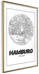 Poster  City Map: Hamburg (Round)  Cornice Quadri Cornice d'oro, Larghezza x Altezza Home decor 20x30