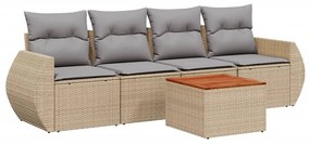 Set Divano da Giardino 5 pz con Cuscini Beige in Polyrattan