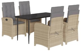 Set pranzo da giardino 5 pz con cuscini beige misto polyrattan