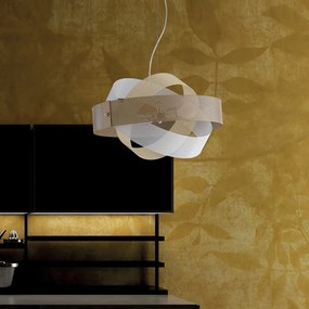 Lampadario Moderno 2 Luci Fasce Metallo Laccate Bianco e Tortora Serie Rete