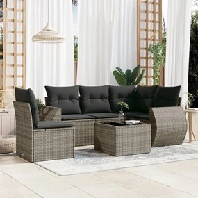 Set divano da giardino 6 pz con cuscini grigio in polyrattan