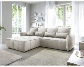 Divano angolare beige allungabile/con contenitore (con penisola a sinistra/con chaise lounge) e rivestimento in velluto Campo – ELTAP