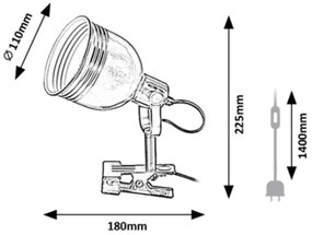 Rabalux 3092 - Faretto con clip 1xE14/25W/230V nero