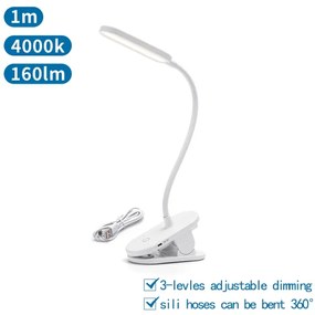 Aigostar - LED Lampada da tavolo ricaricabile dimmerabile con clip LED/2,5W/5V 1200mAh bianco