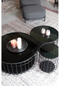 Tavolino da salotto rotondo nero con piano in vetro 80x80 cm Lance – White Label