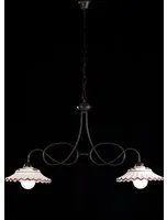 Lampadario Rustico Country Chic Ruggine Con Ceramica Vietrese 2 Luci Bistrot