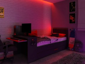 Letto a scomparsa gamer 2 x 90 x 200 Con scrivania LED Antracite e Rosso + Rete - VOUANI