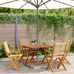 Set Pranzo Da Giardino 5 Pz Beige Polipropilene/ Legno Massello /