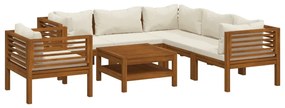 Set divani da giardino 7 pz con cuscini crema in legno acacia