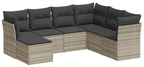 Set divani da giardino 7pz con cuscini grigio chiaro polyrattan