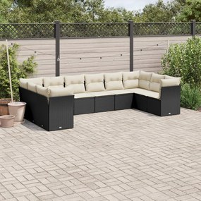 Set divani da giardino 10pz con cuscini in polyrattan nero