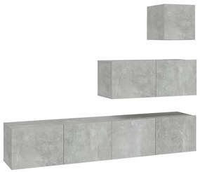 Set di mobili porta tv 4 pz grigio cemento in legno multistrato