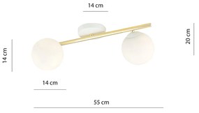 Plafoniera Contemporanea 2 Luci Splendi In Acciaio Oro E Sfere Vetro Bianco