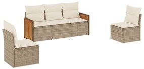 Set Divano da Giardino 5 pz con Cuscini Beige in Polyrattan