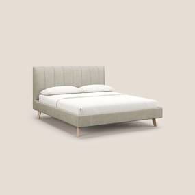 Selene letto imbottito con piedini naturali sfoderabile in tessuto impermeabile T02 panna