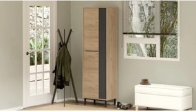 Scarpiera A Colonna Multiripiano 57x36x185 Cm 1 Anta Con Piedini Argo Rovere E Antracite