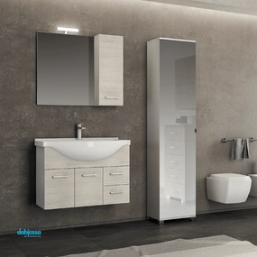 Mobile Bagno Sospeso "Gaia 2" Da 105 Cm Composto Da Due Ante E Due Cassetti Lavabo E Specchio Con Lampada Led