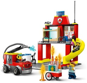 Caserma dei pompieri e autopompa da costruire Lego