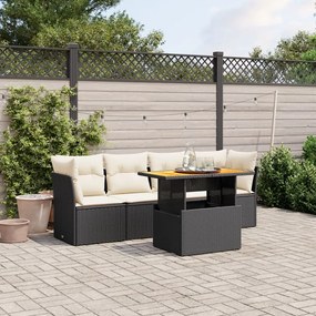 Set divani da giardino 5 pz con cuscini in polyrattan nero