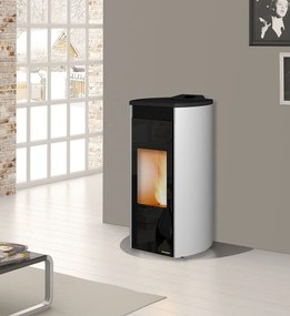 Palazzetti Giorgia 9 Ecofire Stufa A Pellet Ad Aria 9kw Con Top In Ghisa E Rivestimento Stondato In Acciaio Bianco