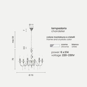 Lampadario sospeso LIVIA in vetro e cristallo Bianco 6 luci