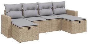 Set Divano da Giardino 6 pz con Cuscini Beige Misto Polyrattan