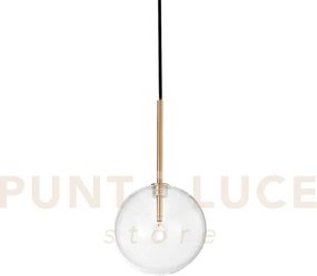 Equinoxe sospensione in vetro trasparente e ottone antico 1 luce at...