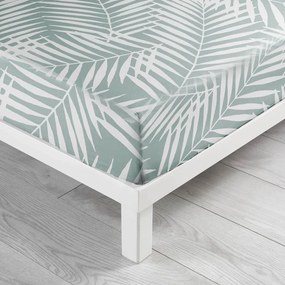 Lenzuolo in cotone elasticizzato bianco-verde 90x190 cm Botania - douceur d'intérieur