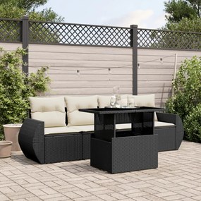 Set divani da giardino 5 pz con cuscini in polyrattan nero