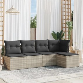 Set divano da giardino 5pz con cuscini grigio chiaro polyrattan