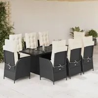 Set da Pranzo da Giardino 9 pz con Cuscini Nero in Polyrattan 3213113