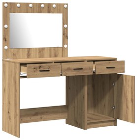 Set da toeletta a 2 pezzi con led in legno ingegnerizzato quercia artigianale